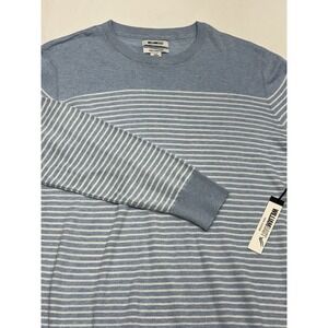 NWT William Rast Light Blue/White Stripe 100% Cotton Pullover Sweater Sz Large